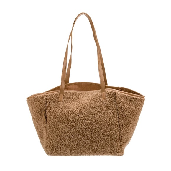 Neiman Marcus Handbags - NEIMAN MARCUS Reversible Faux Shearling Fur Sherpa Tote Bag in Tan Camel